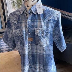 Buckle Men's Blue and White Plaid Button Down Shirt